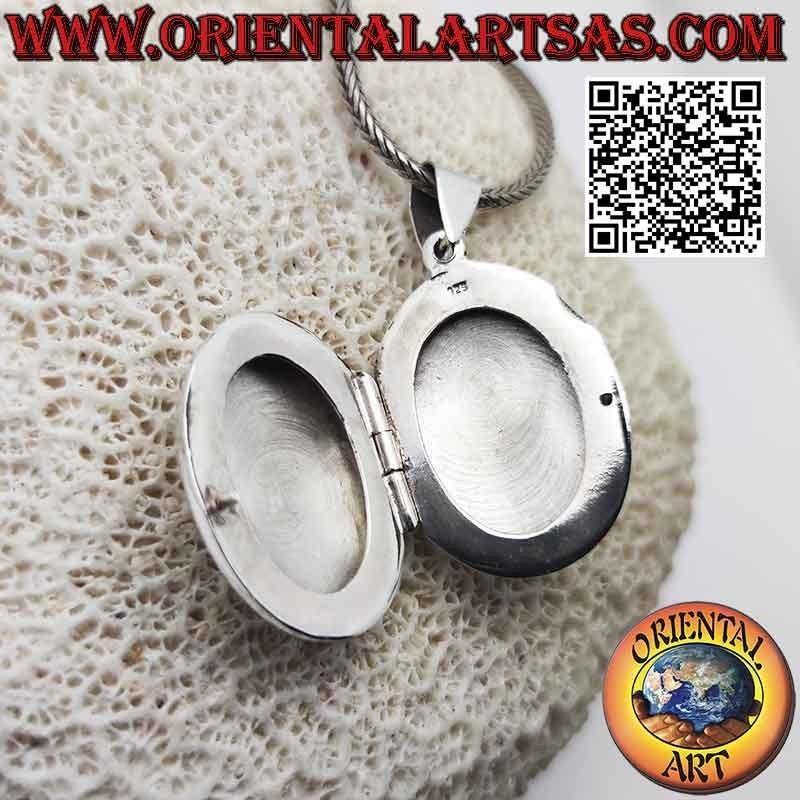 Pendentif cadre photo argent plat lisse ovale (25x20)