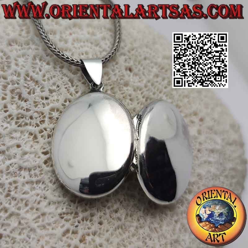 Pendentif cadre photo argent plat lisse ovale (25x20)