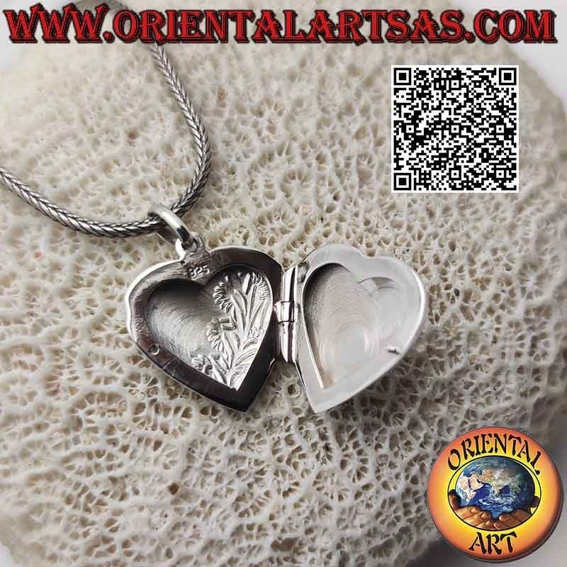 Colgante de Foto de Plata Plano Liso Forma Corazón con Grabado Floral en la Mitad (20 * 20)