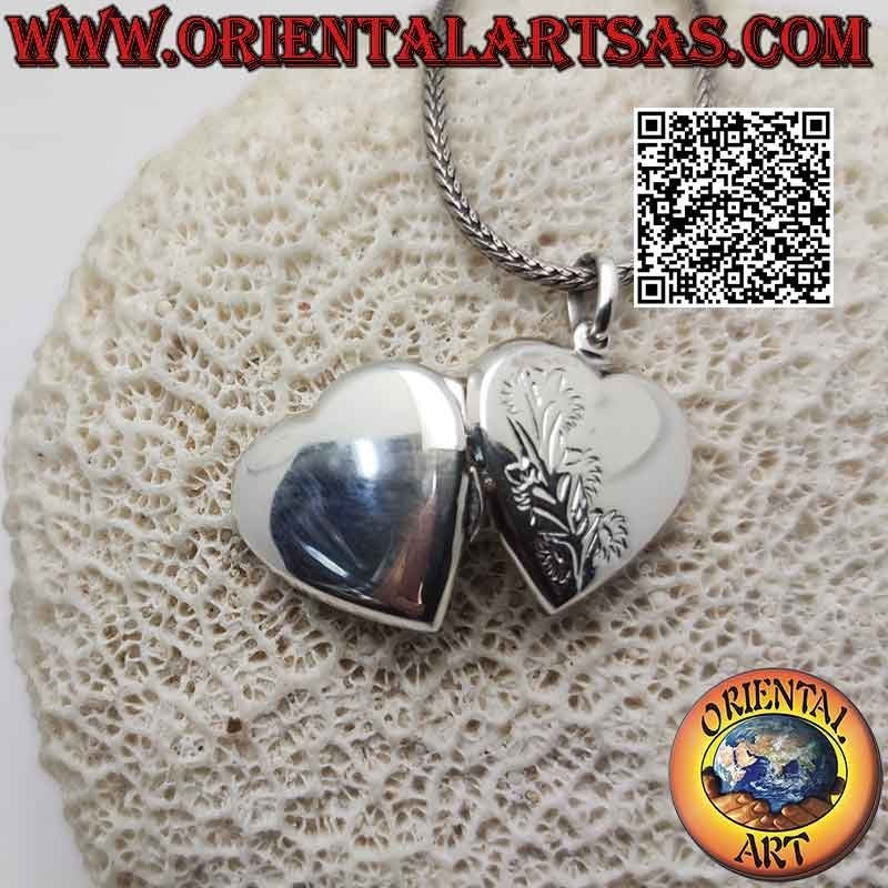 Colgante de Foto de Plata Plano Liso Forma Corazón con Grabado Floral en la Mitad (20 * 20)