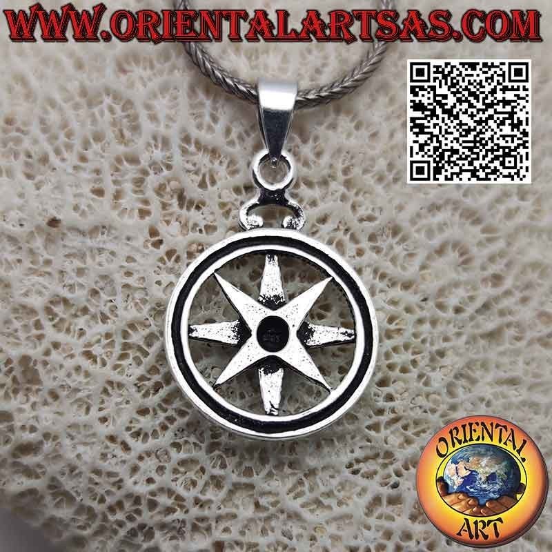 Wind rose (compass) silver pendant with double level engravings