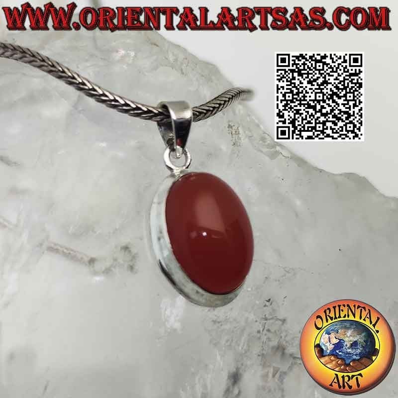 Silver pendant with oval cabochon carnelian on simple smooth setting