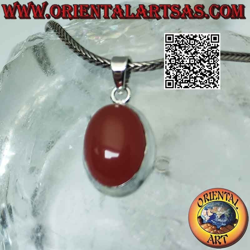 Ciondolo in argento con corniola ovale cabochon su montatura liscia semplice