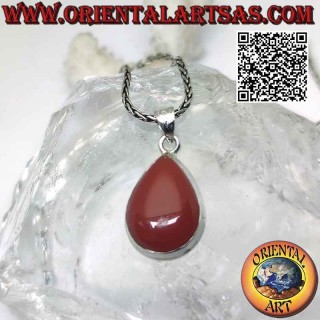 Silver pendant with large cabochon drop carnelian on simple smooth setting