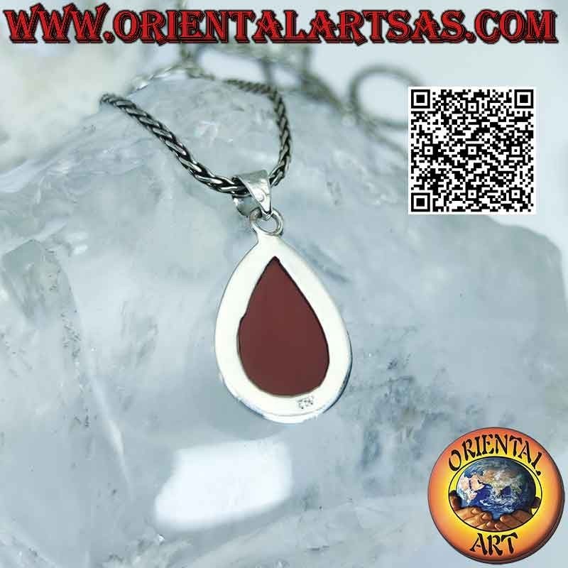 Silver pendant with large cabochon drop carnelian on simple smooth setting