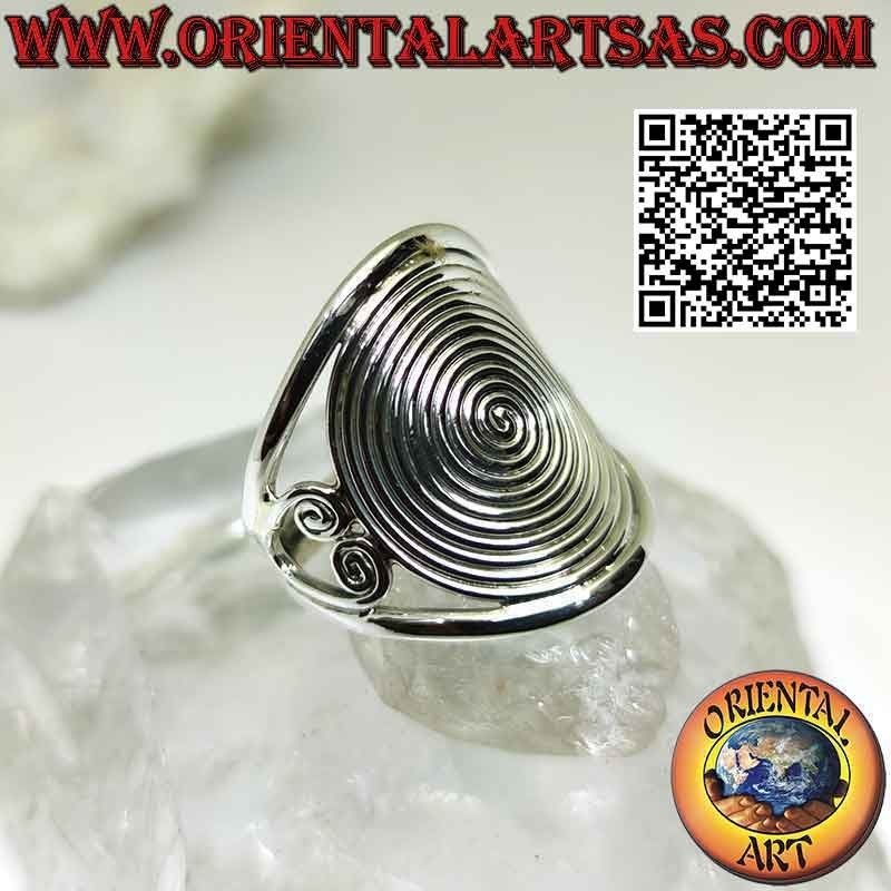 Silberring mit großer dichter Spirale auf perforierter Halbmondfassung (verstellbar)