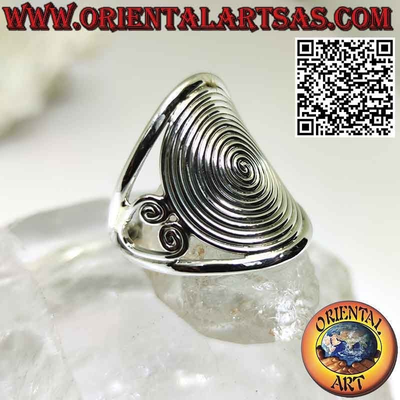 Bague en argent avec grosse spirale dense sur serti croissant ajouré (réglable)