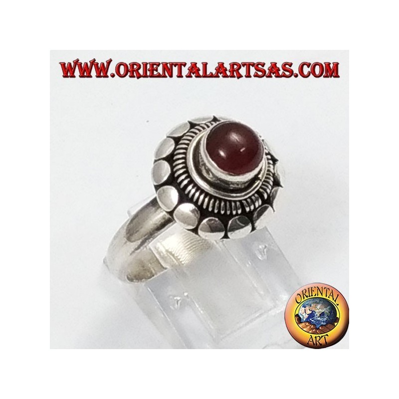 Silver ring with natural round carnelian