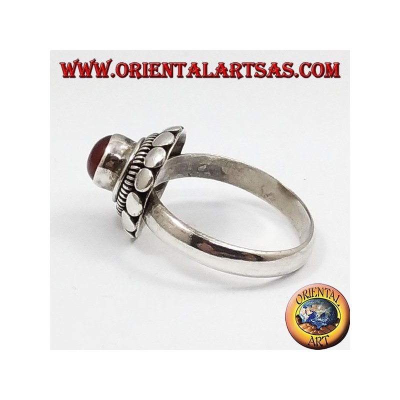 Silver ring with natural round carnelian