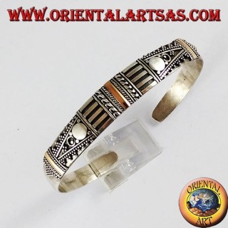 Bracciale d'argento, con tre placchette in oro 14 carati fatto a mano