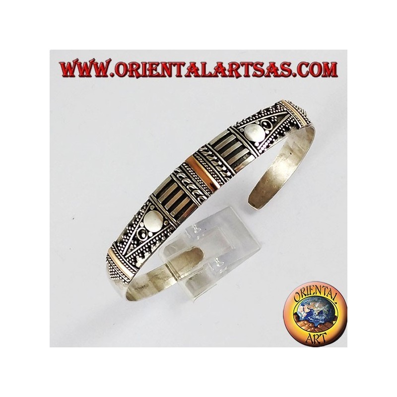 Pulsera de plata con hecho a mano tres placas de oro de 14K