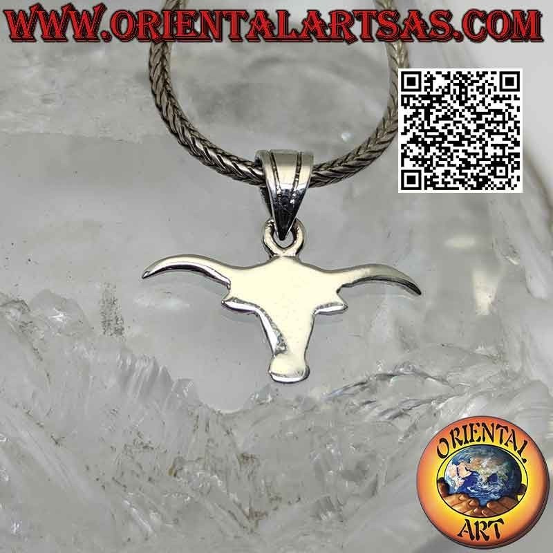 Ciondolo in argento a forma di testa di bisonte liscia e piatta
