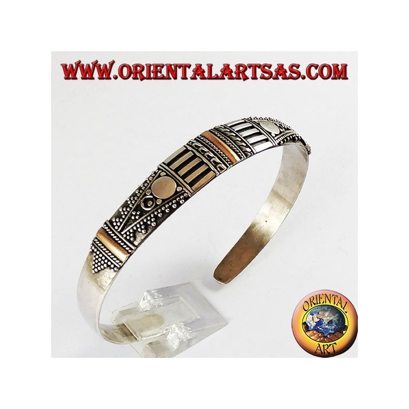 Pulsera de plata con hecho a mano tres placas de oro de 14K