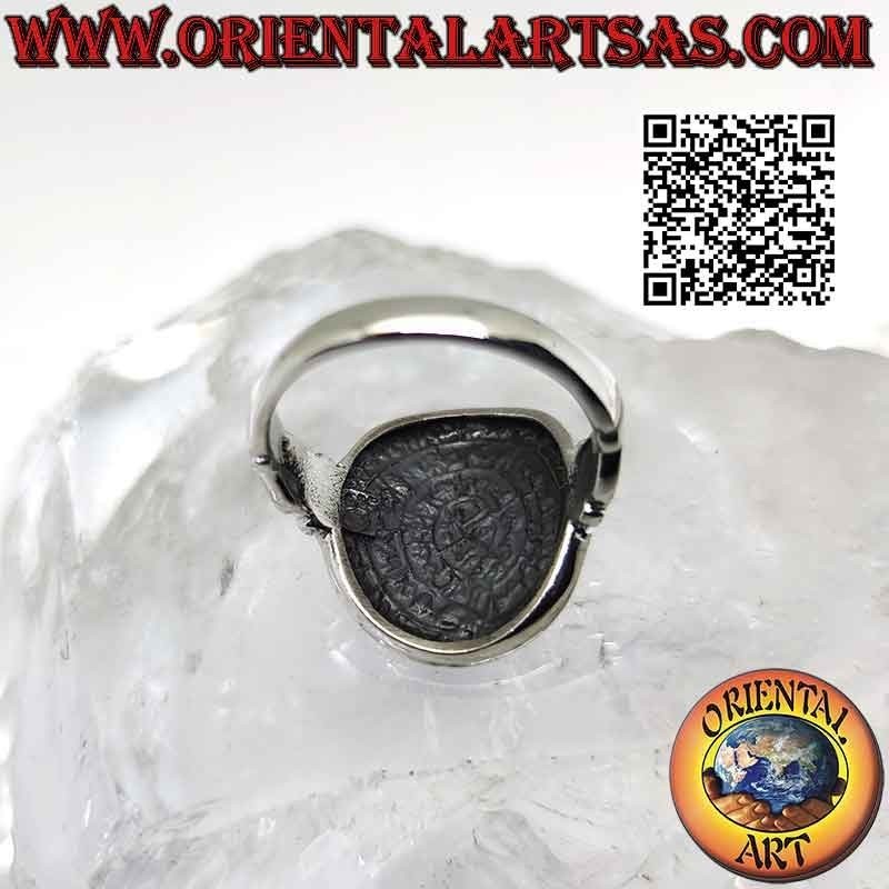 Anello in argento, "Il Disco di Festo" senza bordo con tridente sui lati