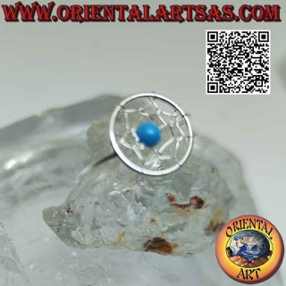 Anillo de plata con atrapasueños de 12 mm y bola turquesa