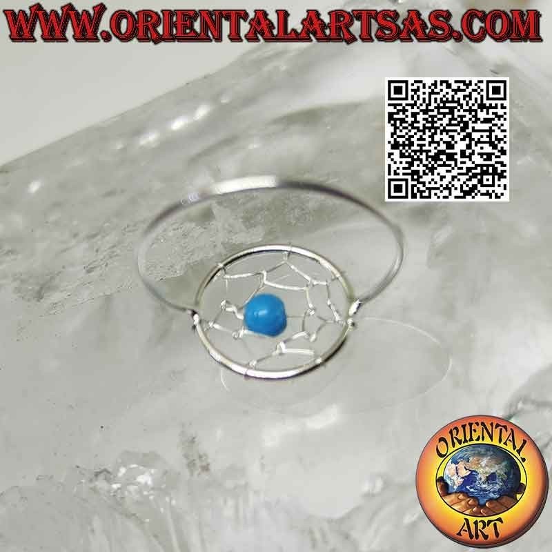 Anillo de plata con atrapasueños de 12 mm y bola turquesa