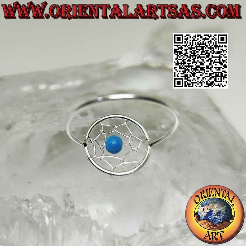 Silver ring with 12 mm dream catcher and turquoise ball