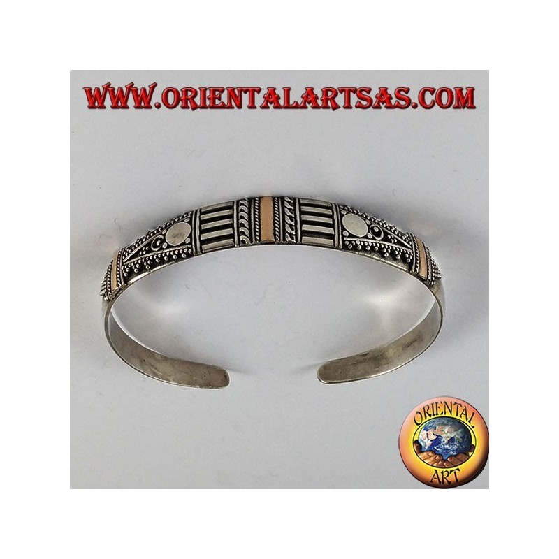 Pulsera de plata con hecho a mano tres placas de oro de 14K