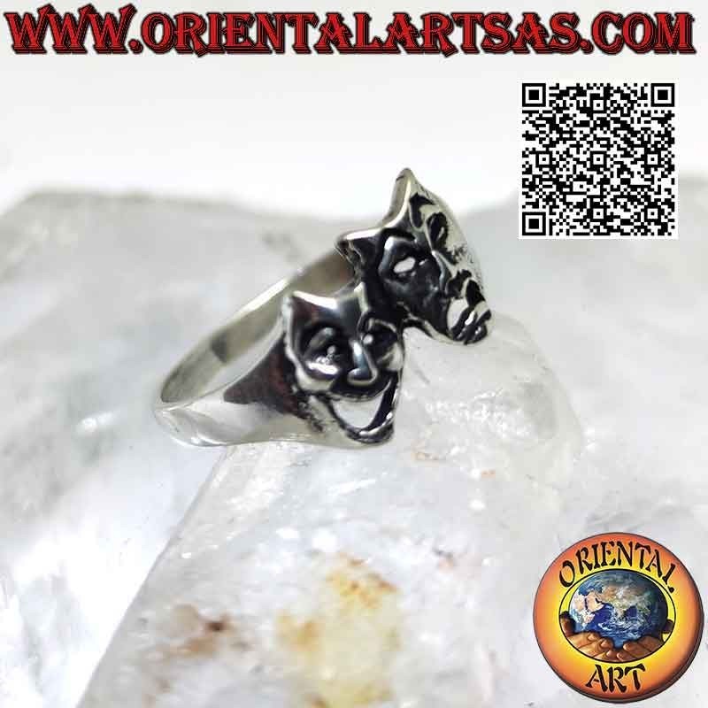 Anillo de plata lisa, las máscaras teatrales de la comedia y la tragedia griegas (vertical)