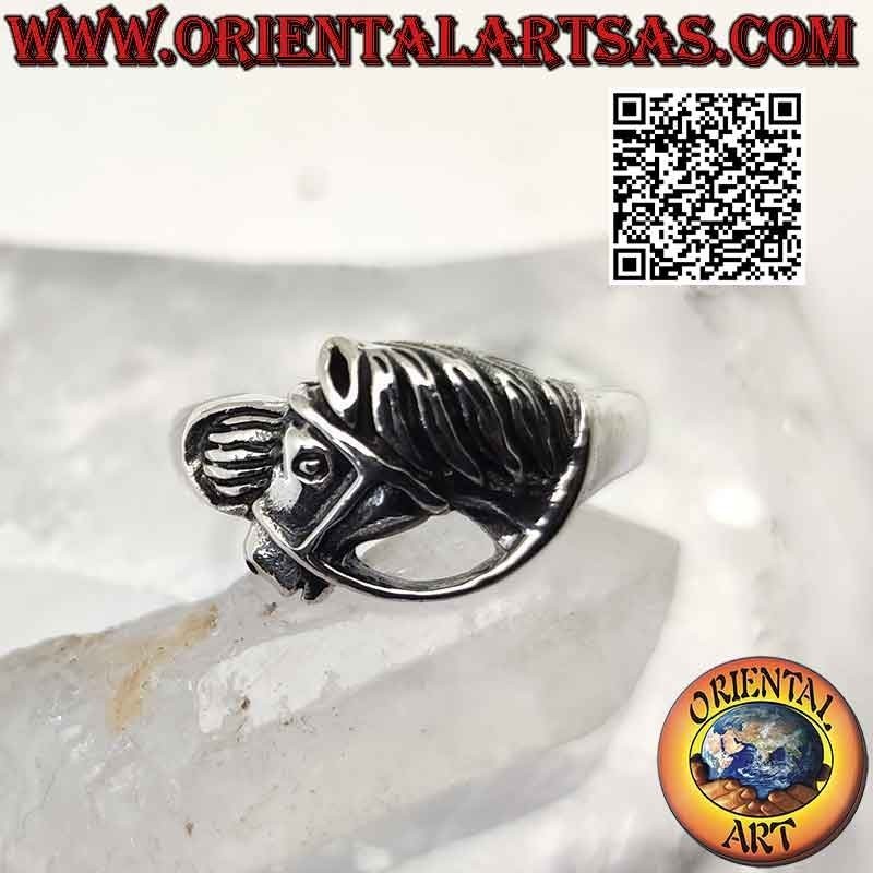 Silver ring, horse head with profile bridle