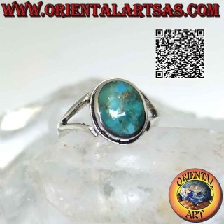Anello in argento con turchese naturale dell'Arizona ovale con bordo liscio e agganciato a due