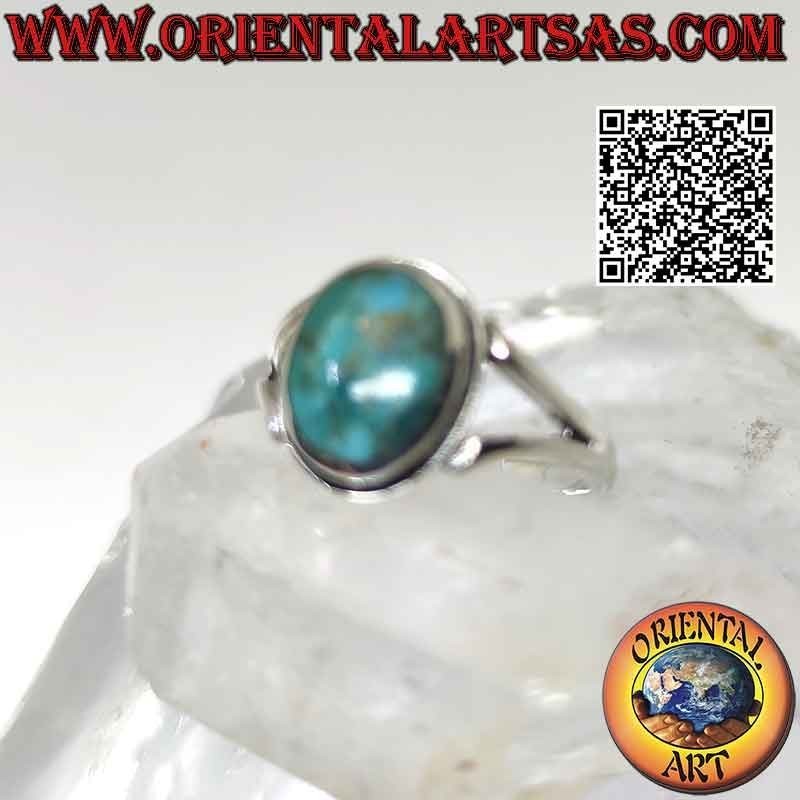 Anello in argento con turchese naturale dell'Arizona ovale con bordo liscio e agganciato a due