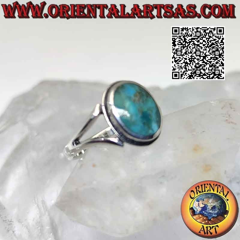 Anello in argento con turchese naturale dell'Arizona ovale con bordo liscio e agganciato a due