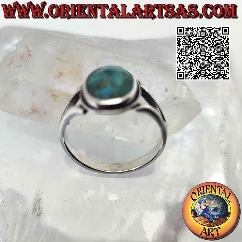 Bague en argent avec turquoise d'Arizona naturelle ovale avec bord lisse et deux crochets