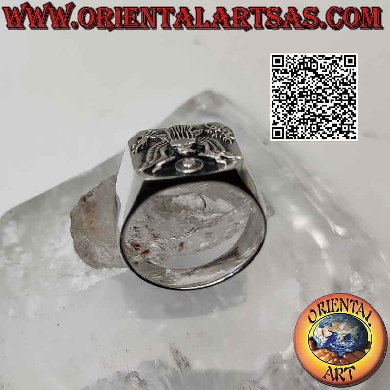 Anillo de plata lisa con el Escudo de Armas de los Estados Unidos de América (águila de cabeza blanca o águila calva) en relieve