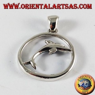 saut argent dauphin pendentif en cercle
