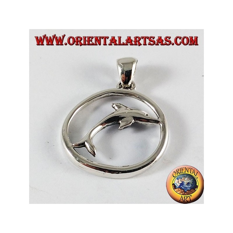 Silver Pendant dolphin jump in the circle