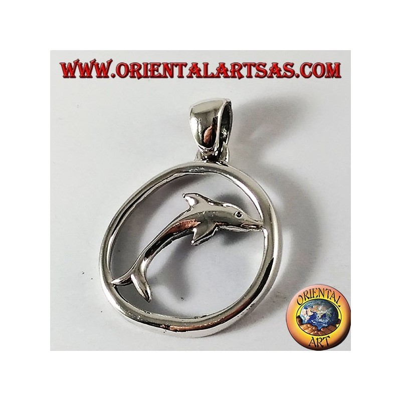 Silver Pendant dolphin jump in the circle