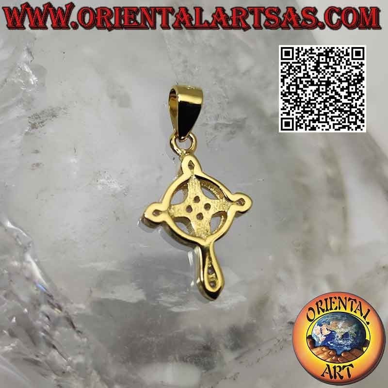 Colgante de plata, cruz celta simple y lisa con circonitas redondas (chapado en oro)