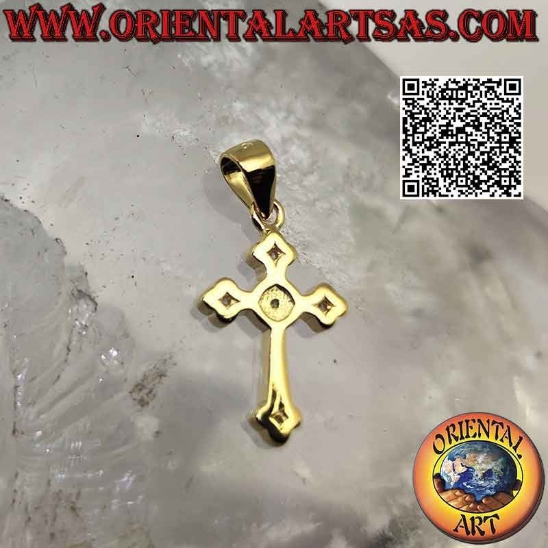 Silberanhänger, glattes presbyterianisches Kreuz mit runden Zirkonen an den Enden und in der Mitte (vergoldet)