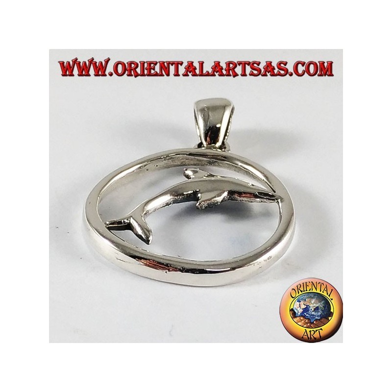 saut argent dauphin pendentif en cercle