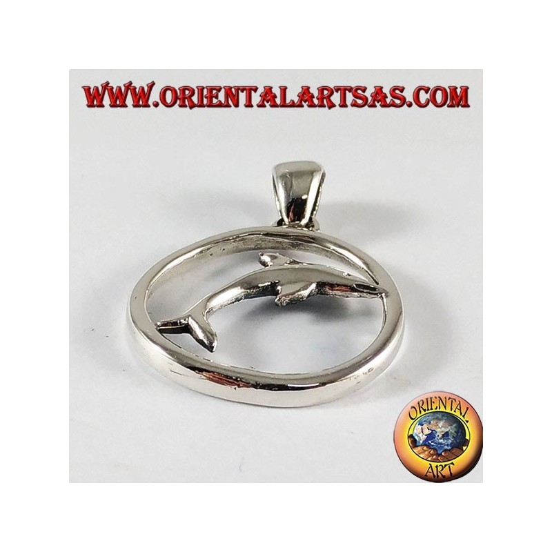 Silver Pendant dolphin jump in the circle