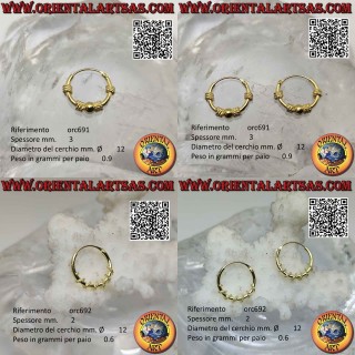 Orecchino in argento 925‰, cerchio lavorato placcato oro, 12 mm