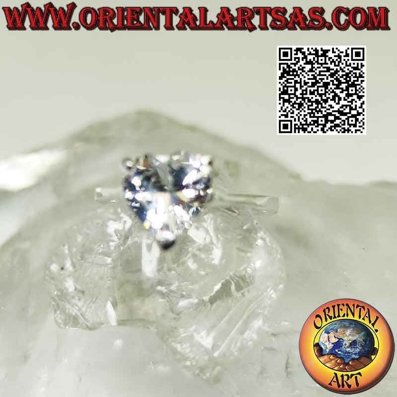 Rhodium-plated silver ring with raised white heart-set zircon and underlying opening