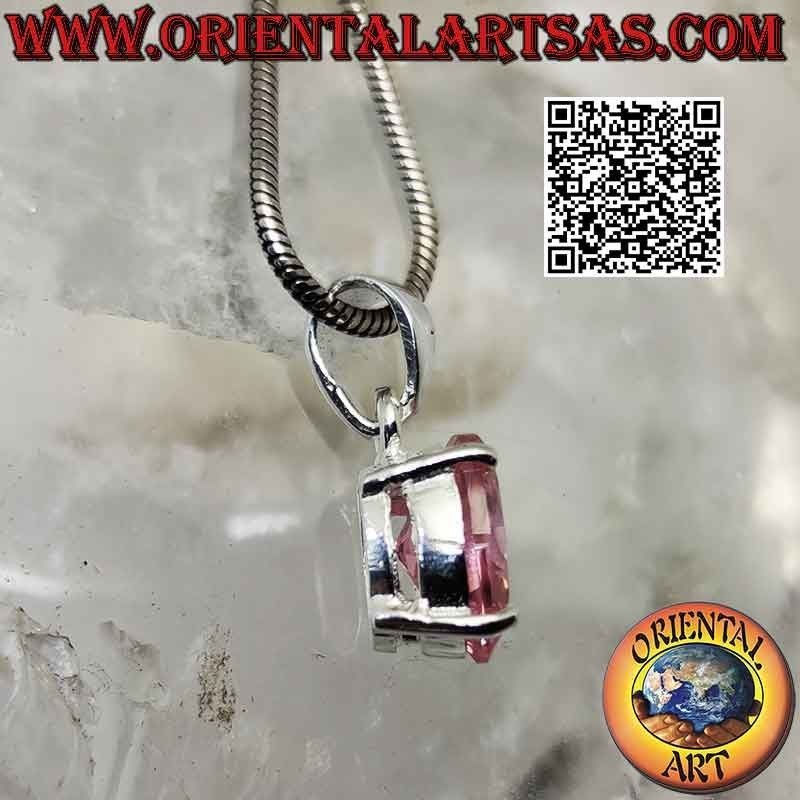 Silver pendant with oval faceted French pink zircon set in a smooth double setting