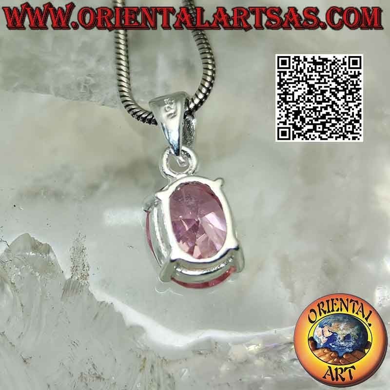 Silver pendant with oval faceted French pink zircon set in a smooth double setting
