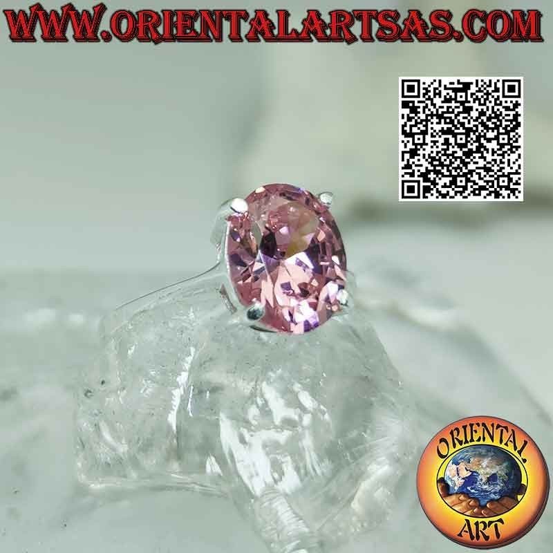 Silberring mit oval facettiertem französischem Zirkon in Rosa in einer glatten Doppelfassung