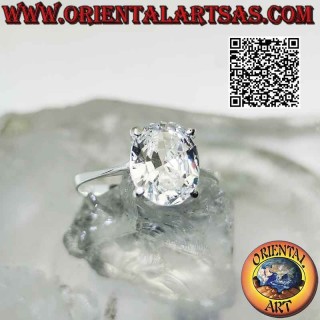 Silver ring with oval faceted white zircon set in a double smooth setting