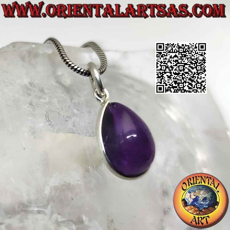 Tumbled drop natural amethyst pendant with smooth 925 ‰ silver edge and hook only