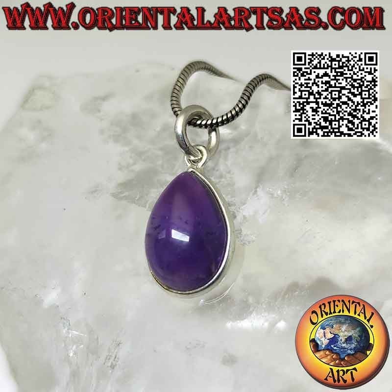 Tumbled drop natural amethyst pendant with smooth 925 ‰ silver edge and hook only