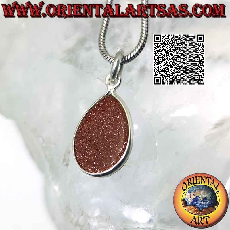 Colgante de piedra del sol natural en gota abatida con un solo canto y gancho en plata 925 ‰ lisa