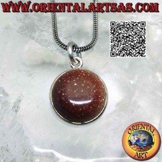 Natural round tumbled sunstone pendant with only edge and hook in smooth 925 ‰ silver