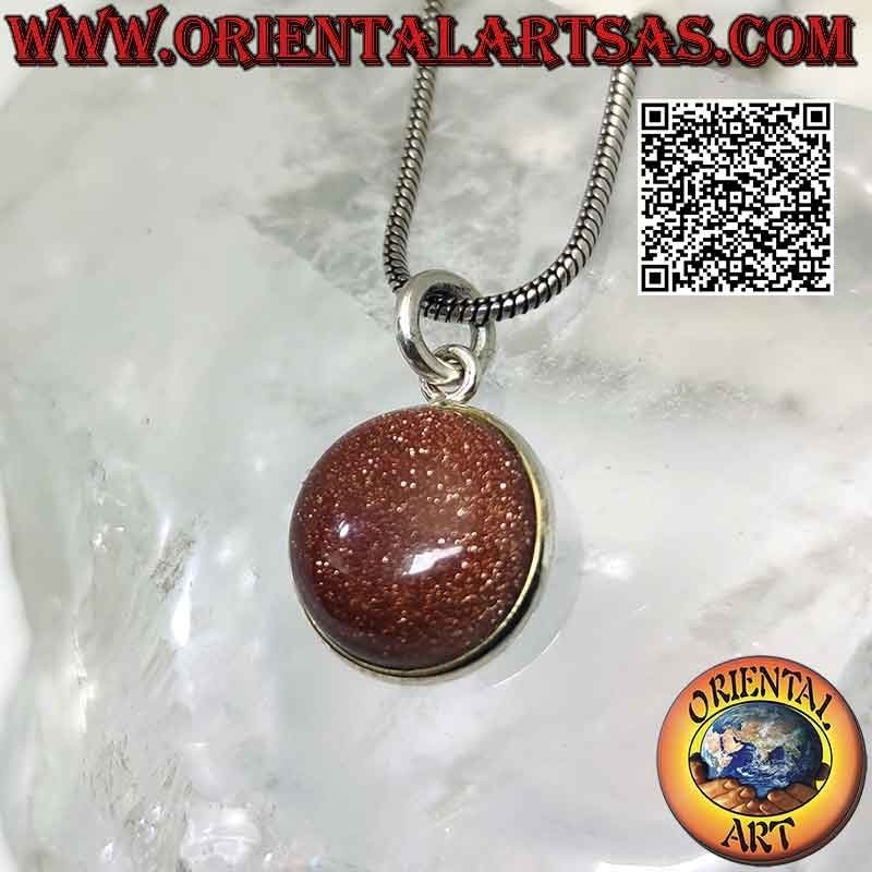 Natural round tumbled sunstone pendant with only edge and hook in smooth 925 ‰ silver