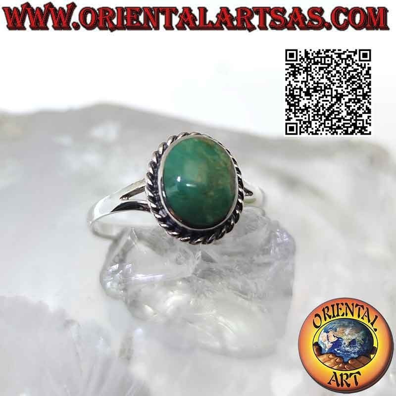 Anello in argento con turchese naturale dell'Arizona ovale contornato da bordo a torcione