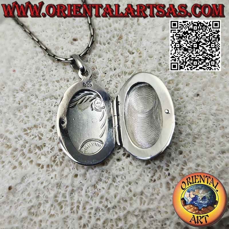 Colgante Medallón Plata Oval Liso Marco Floral Grabado 20x15mm