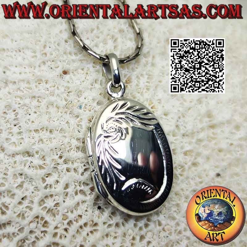 Colgante Medallón Plata Oval Liso Marco Floral Grabado 20x15mm